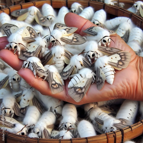 Giant Silkworm Moth Bombyx mori A large white moth that produces