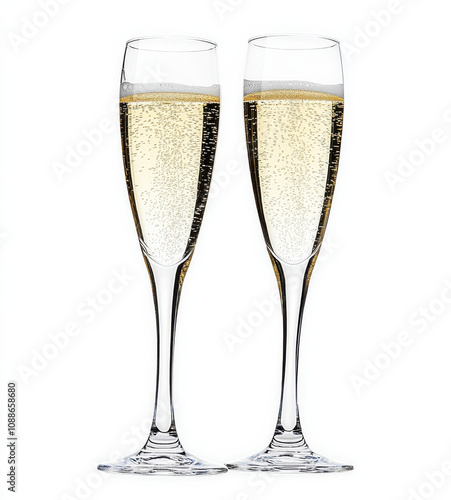 Celebrate special moments with two elegant champagne flutes filled with sparkling bubbly. Perfect for toasting at weddings, anniversaries, or festive gatherings