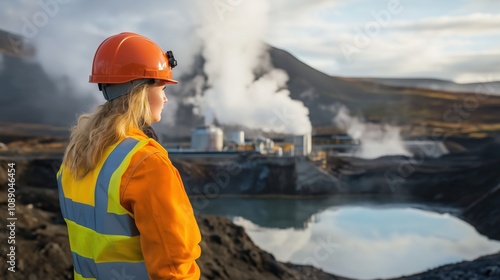 A renewable energy engineer supervising a geothermal power plant