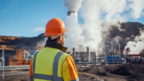 A renewable energy engineer supervising a geothermal power plant.