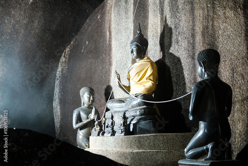 Buddha statue is a Buddhist temple in Khitchakut mountain It is a major tourist attraction in night time at Chanthaburi, Thailand