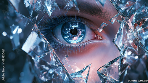 "shattered surrealism": surreal fantasy with textures of broken glass and shattered mirrors to achieve an intriguing and refractive background. Intriguing Optical Illusions. Illustration