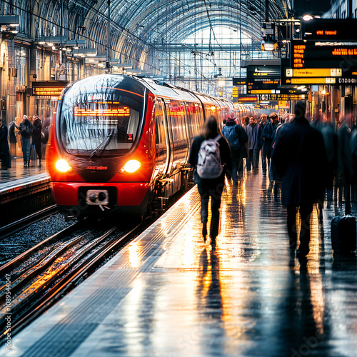 Passengers walking on platform station as train arrives