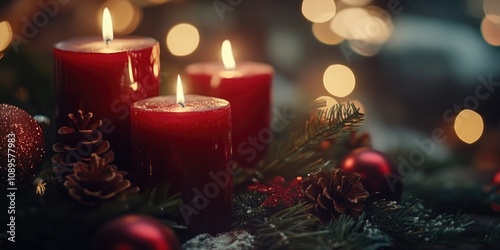 Three red candles placed on a table, suitable for use in decorative or symbolic contexts