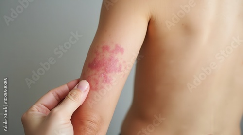 Skin lesions with red spots. Eczema, dermatitis, psoriasis. Dermatology. Skin autoimmune diseases