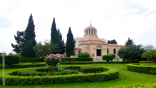 Haifa, Israel, January 10, 2023: The garden of the Stella Maris Monastery which is located on Mount Carmel in Haifa city in northern Israel