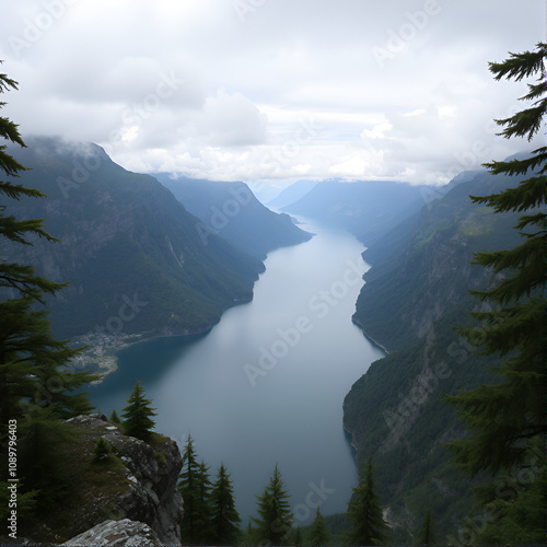 View on Geirangerfjord from Flydasjuvet viewpoint Norway