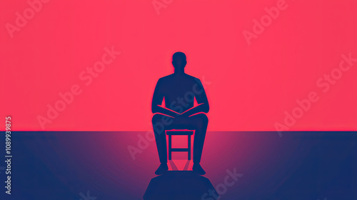 Social isolation: withdrawn figure sitting on chair in vibrant background withdrawal withdrawn figure sitting on chair in vibrant background