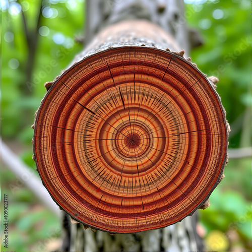 Focus on the layers of a crosssection of a tree trunk