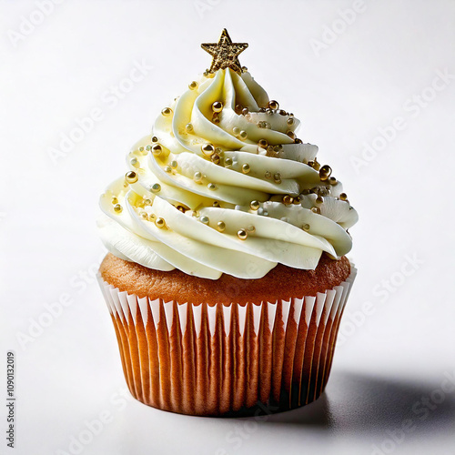 un cupcake de arbol Navideños en fondo blanco 