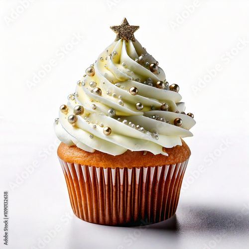 un cupcake de arbol Navideños en fondo blanco 