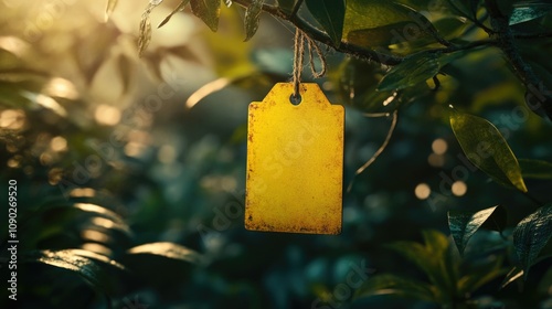 Yellow Tag Hanging From Tree Branch