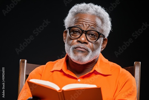 A thoughtful portrait of an African American poet reciting verses on a small stage, lit with soft warm lighting