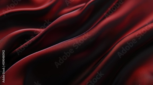 Close-up of luxurious burgundy satin fabric with smooth, elegant folds highlighting its rich sheen and texture.