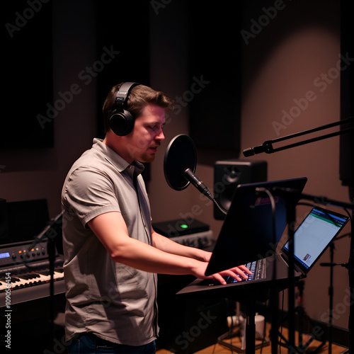 Sound producer working in recording studio.