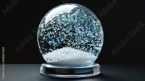 A glass snow globe with no snow inside on a black background.