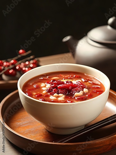 A bowl of Laba porridge, Chinese traditional festival food for Laba Festival