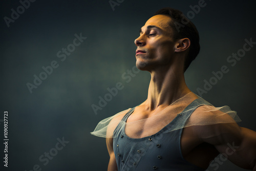 Generated with AI picture of a talented professional male dancer choreographer performing modern ballet dance