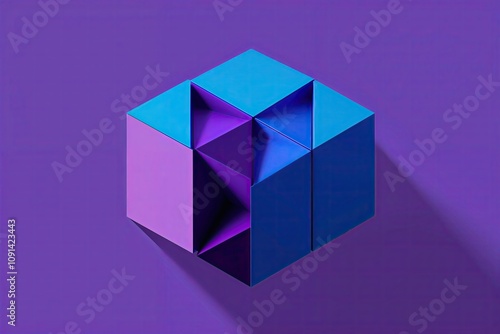 Three Dimensional Minimalist Geometric Background with Purple and Blue Cube Design