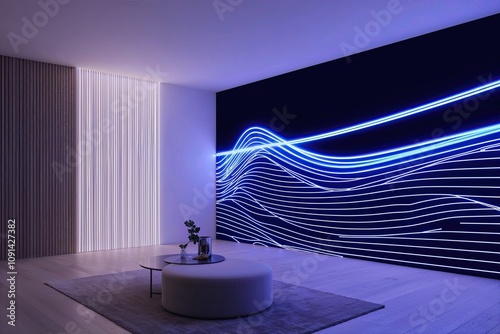 Modern Minimalist Geometric Design Featuring Striking Neon Wave and Linear Patterns