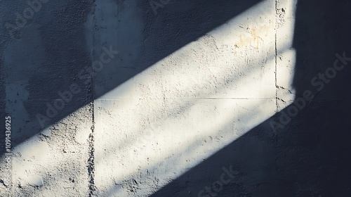 Bright light source shining at an angle creating a stark shadow on a textured wall