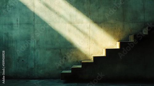 Light falling on a simple wall casting a bold shadow in an otherwise dark scene