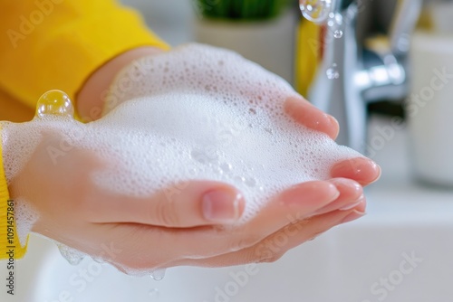 Cleansing hands catching fresh water droplets