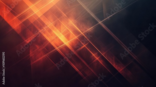 Abstract crisscrossing light beams in warm orange tones on a dark background