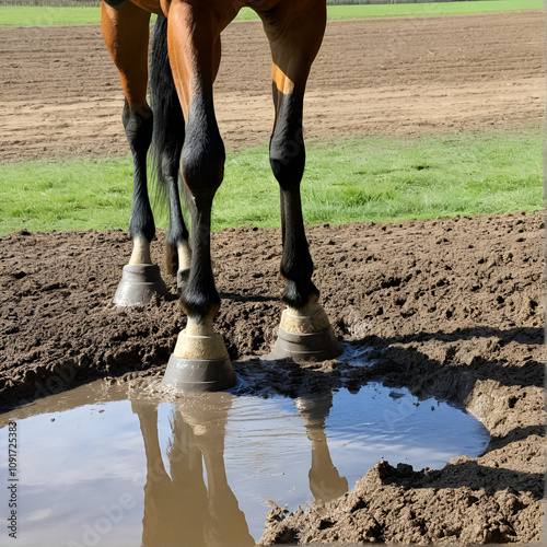 Washing with antibacterial soap horse leg with mud fever in pastern, caused by an infection of the skin by the bacteria Dermatophilus congolensis, which often occurs in muddy and wet paddocks.