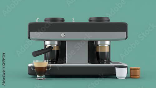 Espresso coffee machine professional with forbidden symbol. 3D rendering