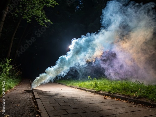 Ethereal Fog Smoke Stream Flowing Across a Dark Background with Gradual Dissipation for Atmospheric Visual Effects in Stock Photos