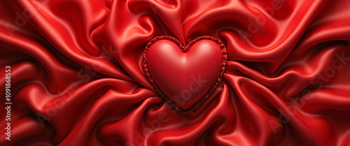 Red heart on silky fabric background