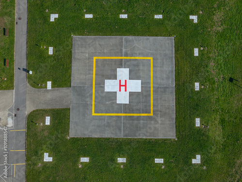 Helipad with Red H: Aerial View