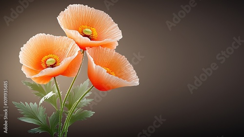 A vibrant and playful illustration of poppy flowers created in a 3D style, set against a simple and neutral background