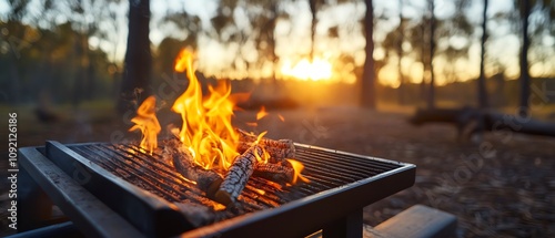 An Australian bush barbecue with native plants and animals in the background