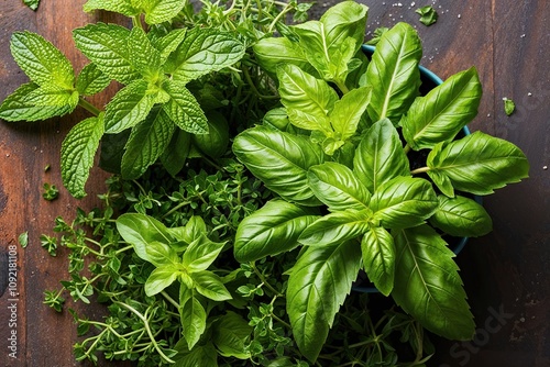 Fresh Mint and Basil Herbs in a Vibrant Splash of Greenery