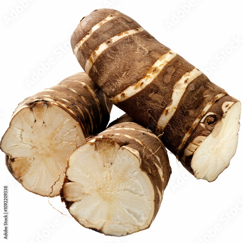 Fresh taro roots transparent style on a white background