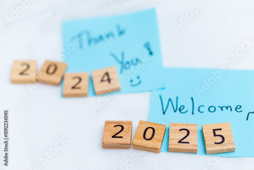 New year transition thanking 2024 and welcoming 2025 business reflection home office warm ambiance close-up optimism