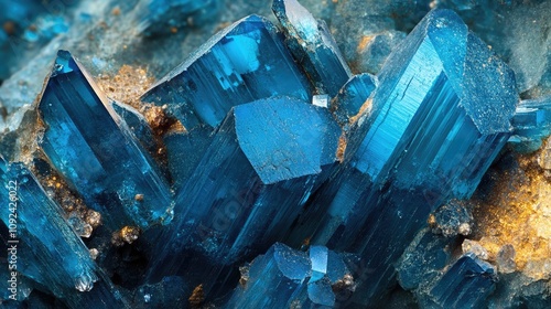 Intricate blue copper sulfate crystals under 4x magnification displaying unique structures and sharp angles, with a total width of 9mm, showcasing their vibrant coloration and natural details.