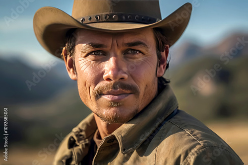 Portrait of a male ranger with light stubble in uniform