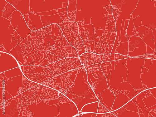 Christmas Map of Maidenhead, United Kingdom in Snowy White on Festive Red Background.