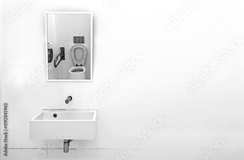 cuarto de baño lavabo espejo váter inodoro reflejado blanco minusválido 4M0A0795-as24