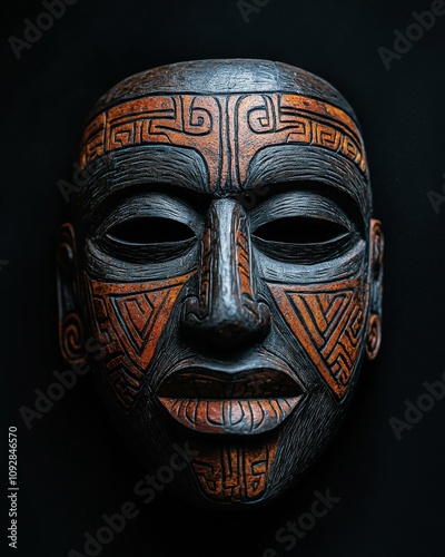 ancient tribal mask with hand carved details