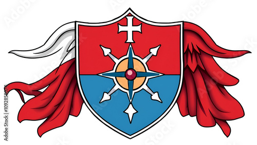 Shield of the Trinity, diagram of Scutum Fidei, the shield of faith. Medieval Christian symbol, and heraldic arms of God. The Father, the Son, the Holy Spirit, and God. Isolated illustration. Vector.