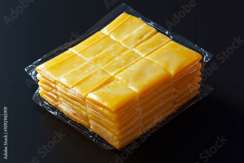 A stack of cheese sitting on top of a black table