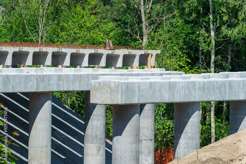 Concrete supports of road bridge under construction