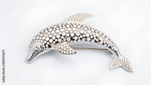 Exquisite dolphin brooch made of silver, inlaid with rhinestones