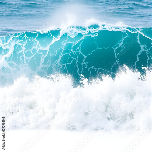 crashing turquoise waves rise dramatically against a stark white backdrop embodying the raw power of natures stormy temperament