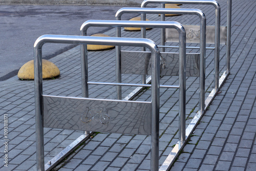 Bicycle parking design near the store. Convenient bicycle parking