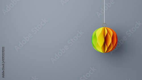 3D render of a rainbow colored Christmas paper ball, Merry Christmas illustration